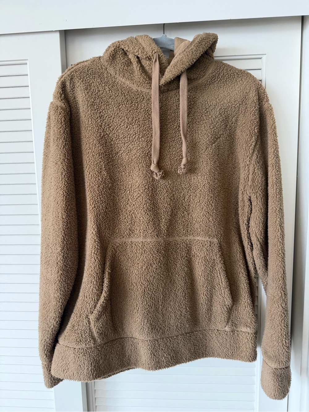 Express Men's Crewneck Sherpa Hoodie - Tan